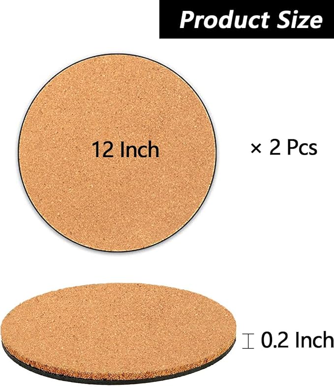 2 Pieces Cork Plant Coasters, 12 Inch Cork Plant Mats, Cork Coaster for Planters, Large Plant Coasters for House Plants Indoors (Nude & Black)