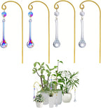 Potted Plant Trellis with Colorful Crystal Sun Catchers, 6.7 Inch Metal Plant Stakes, Fairy Stakes for Mini Potted Plant Decoration for Home Window Garden (4 Pack)