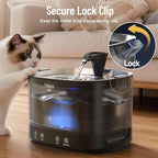 Veken Cordless Cat Water Fountain with Stainless Steel Tray & Secure Clips, 6 Filters + 6 Filter Sponges, 5200 mAh Battery Operated Pet Drinking Dispenser with LED Light, 85oz/2.5L Wireless Fountain