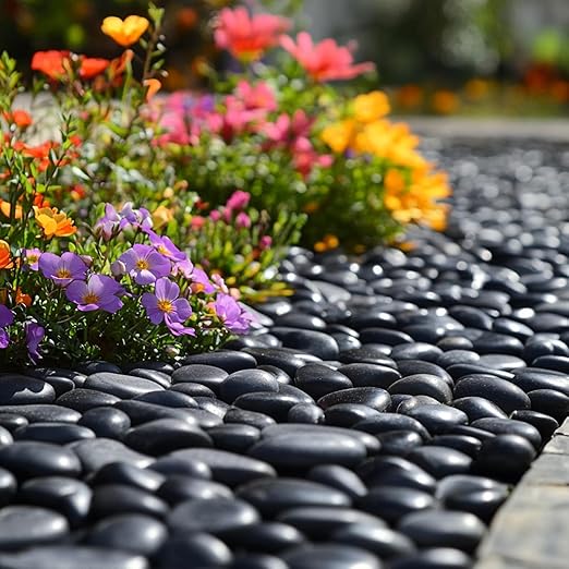 20 lbs Black River Rocks - Large Polished Black Pebbles for Plants & Garden Decorative Stones，2-3" Polished Pebbles for Landscaping, Fish Tanks, Flower Pots, Water Fountains