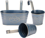 PerGar Vintage Metal Iron Wall Hanging Flower Pots, Rustic Planter Bucket Herb Flower Plant Holder with Detachable Hooks & Drainage Hole for Railing Fence Balcony Deck Garden Home Decoration, Set of 3
