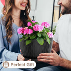 WSMKSZ 12 Inch Large Plant Pots for Indoor or Outdoor Plants, Wide Water Ripples Flower Pots with Drainage Holes & Saucer, Plastic Planters Set for Garden & Home Decor (Black)