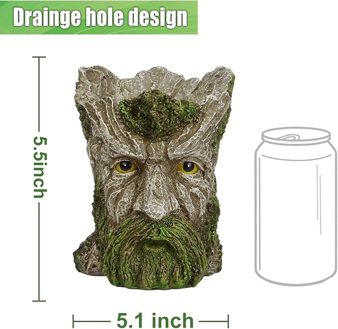 vomiceak Face Planter - Unique Old Man Tree Face Planters for Outdoor Indoor Plants with Drainage Hole, Funny Plant Pots for Succulents - Creative Flower Pots as Gifts for Women and Men (Green Man)