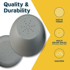 Planter Pots with Drainage Holes - Lightweight, Durable & Space-Saving Pots for Indoor and Outdoor - Versatile Functionality, Simple Modern Design, Set of 20 Plastic Planter Pots - Gray