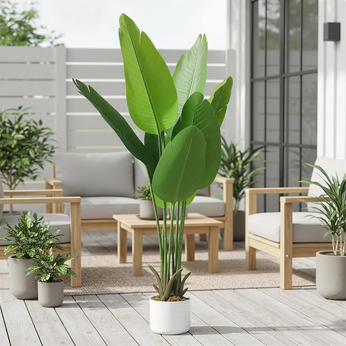 3.8 ft Artificial Banana Tree in Pot, Decorative Evergreen Faux Bird of Paradise Plant, Fake Tropical Traveler's Palm Tree, Indoor House Plants for Living Room Porch Entryway Office
