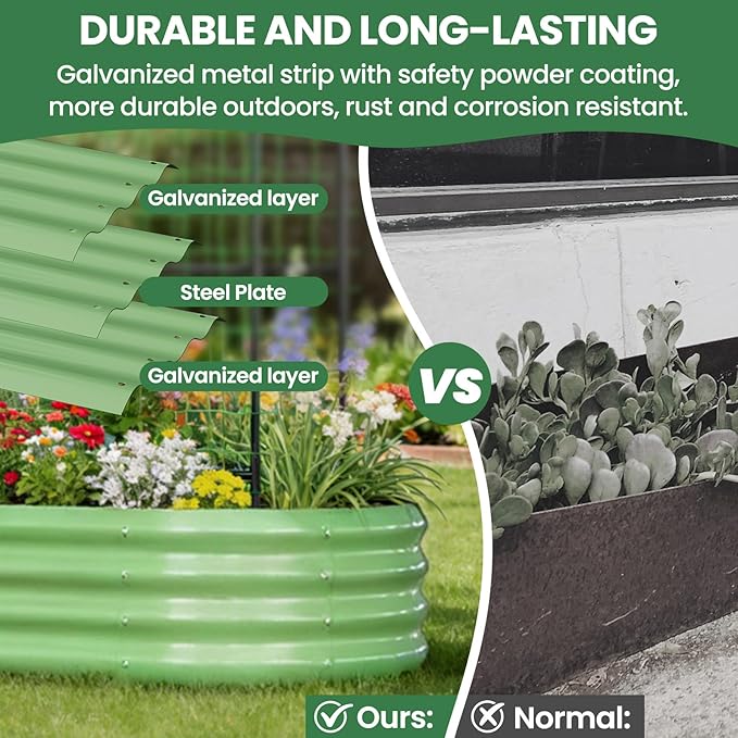 2 in 1 Galvanized Raised Garden Bed with 71" H Arch Trellis for Climbing Plants, Outdoor Gardening Planter Box with Climbing Net for Flowers Vegetables Fruits Herbs, Green