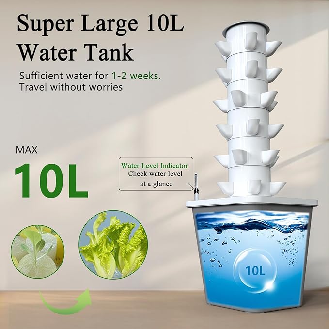 Hydroponics Growing System, 30-Plant Indoor Hydroponic Tower with Timer and Pump System, Plants Germination Kit, Vertical Hydroponic System for Gardening Lover (No Seed)