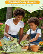 Handmade Kids Gardening Tools Set - 8Pc Artisan Garden Kit with Real Wood Handles, Metal Heads, Frog Hat, Panda Apron & Tote - Nature Learning Gift for Toddlers & Kids (Sage Green)