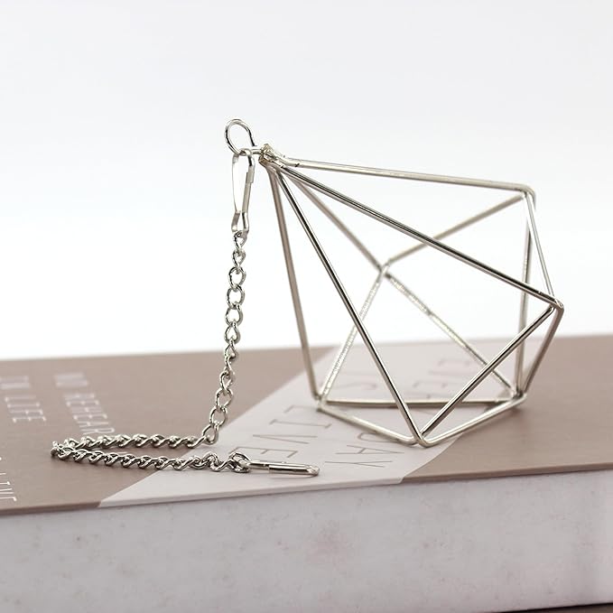 Geometric Silver Iron Air Plant Hangers and Stands Set - 2 Hanging with Chains + 4 Tabletop Holders for Tillandsia, Succulents, Modern Home Decor, Wall or Desk Display