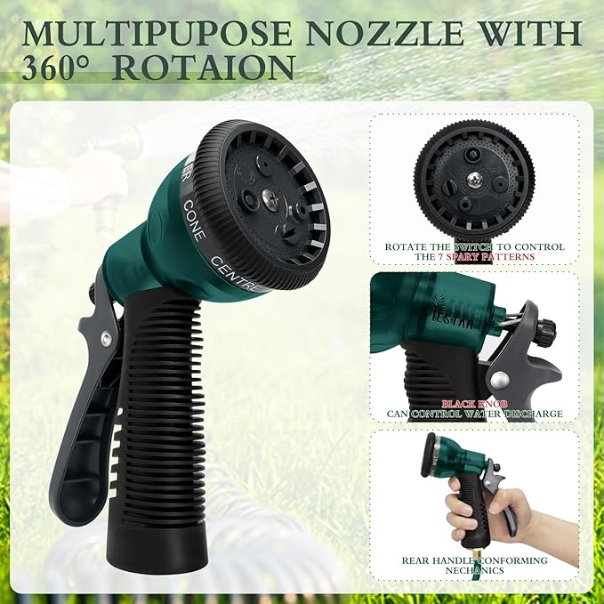 Coil Hose 25FT EVA Coil Garden Hose With 3/4'' Brass Connector Coiled Water Hose Lightweight And No Kink Includes 7 Patterns Spray Nozzle For Outdoors Lawn Watering Car Washing