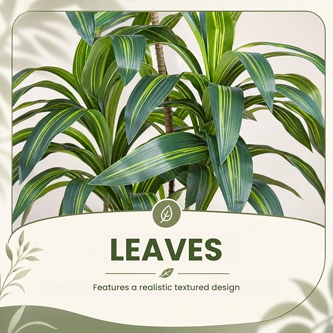 Artificial Dracaena Tree 5FT, Stable Multi-Trunk Fake Tree Indoor with White Tall Planter,Faux Silk Plant for Living Room Office Decor, UV Resistant Realistic Leaves