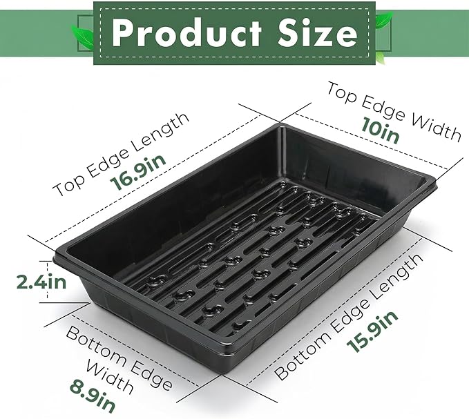 Sckee Upgraded 10 Pack Plant Growing Trays Seed Starting Tray Microgreens Growing Trays Seedling Plant Germination Starter Tray Transplant Fodder Flats, No Holes, No Leakage, Reusable (1017)