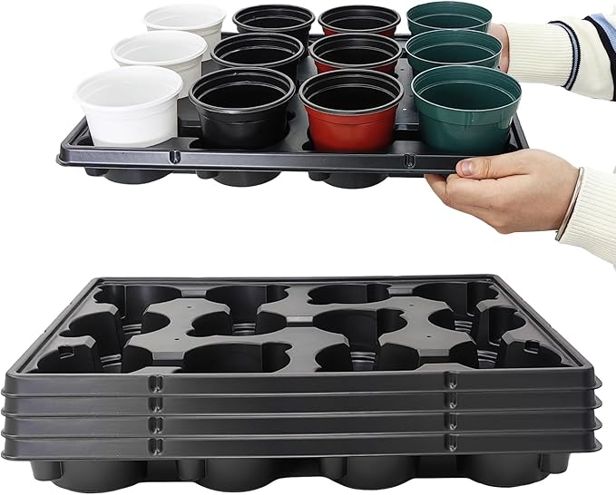 RooTrimmer 12 Cell Round Nursery Trays Thickened Durable Seedling Pots Shuttle Carrying Trays for Holding 4 inch Pots (16.85" 12.6", 5-Pack)