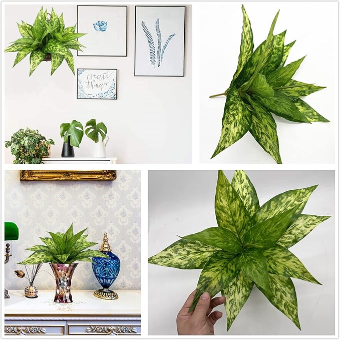 Artificial Agave Fake Plants, Faux Shrubs Grass Bushes Plant Plastic Flowers for Wedding Party Office Indoor Outdoor Room Yard Garden Greenery Leaves Decor Planter Filler Decoration Yellow 2 Pack