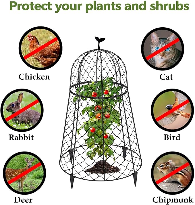 6 Packs Garden Cloches for Plants, Plant Protectors from Animals, Chicken Wire Cloche, Plant Cloche and Cage, Protection for Your Plants and Seedlings, 13" D x 20" H - Black