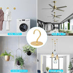Ceiling Hooks for Hanging Plants-Metal Heavy Duty Wall Mounted Hangers for Hanging Bird Feeders, Planters, Wind Chimes, Include Professional Drywall Anchors (3-Pack) (Gold)