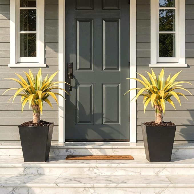 Artificial Green Edged Gold Leaf Spiny Agave Plant with 23 Leaves, 23.62in Faux Agave for Indoor & Outdoor Home Decor Perfect for Porch Living Room Bedroom Patio & Office
