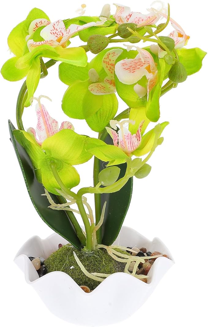Artificial Phalaenopsis Bonsai in Pot Fake Orchid Flower Green Faux Orchid Bonsai Home Decoration Indoor Floral Arrangement for Living Room Table