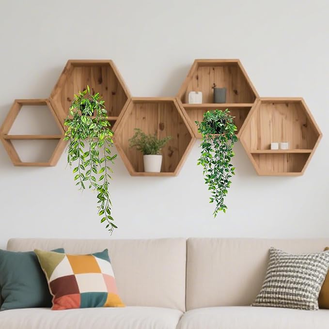 Artificial Hanging Plants, 2pcs Faux plants indoors in pots, Greenery Fake Plants Decorations, Small Artificial Plants in Pots, Fake Potted Mini Plants for Wall Home Room Office Bathroom Decor