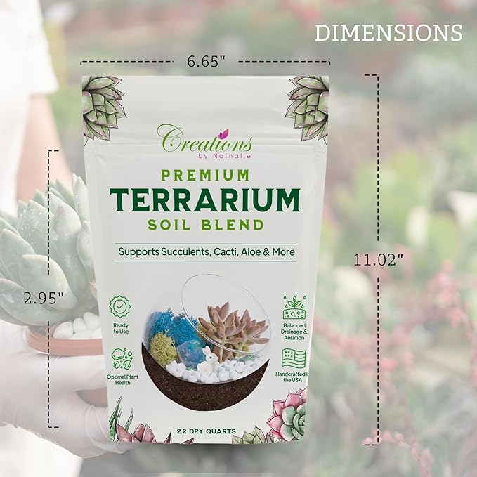 Creations by Nathalie Natural Terrarium Growing Medium Well-Draining Mix for Succulents, Cactus & Aloe, Untreated Pine Bark, Canadian Peat & Coarse Sand
