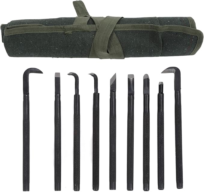 Cryfokt 9PCS Bonsai Tools Set, Professional Manganese Steel Carving Knives with Non Slip Knurled Handle, Comprehensive Set for Bonsai Shaping Pruning and Waterline Processing