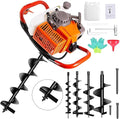 62cc Post Hole Digger 2-Stroke Petrol Gas Powered Earth Digger with 4 Auger Drill Bits (4" 6" 8" & 12") + 3 Extension Rods（8" 12" & 20"） for Farm Garden Plant