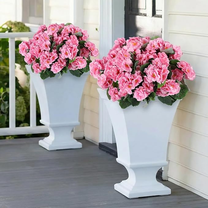 14Pcs Geranium Artificial Flowers for Outdoors Decoration Geranium Silk Flowers Outsides UV Resistant Garden Plant Faux Flower for Front Door Garden Porch Planter Patio Balcony Yard Indoor Home (Pink)