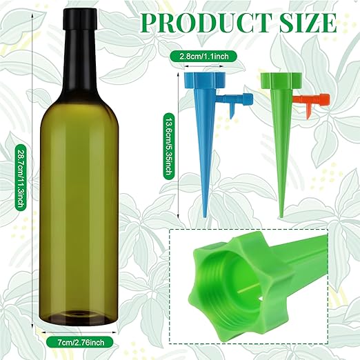 SiliFine 8 Set Plant Watering Devices with Self Watering Spikes and 26 oz Plastic Bottles Plant Waterer Devices with Adjustable Control Valve Switch Indoor Outdoor (Green)
