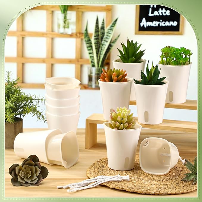 Ziliny 10 Pcs 3.74 Inch Self Watering Pots Self Watering Planters for Indoor Planters Plastic Garden Flower Pots with Level Indicator Vents for Herbs