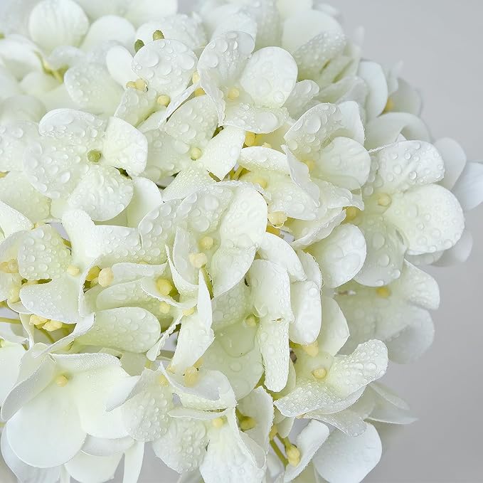ZYTUYO 4PCS White Artificial Flowers Hydrangea 20" Real Touch Latex Faux Hydrangeas Silk Flowers with Green Leaves Stems for Short or Tall Vase Table Party Center Fake Bouquet Decor