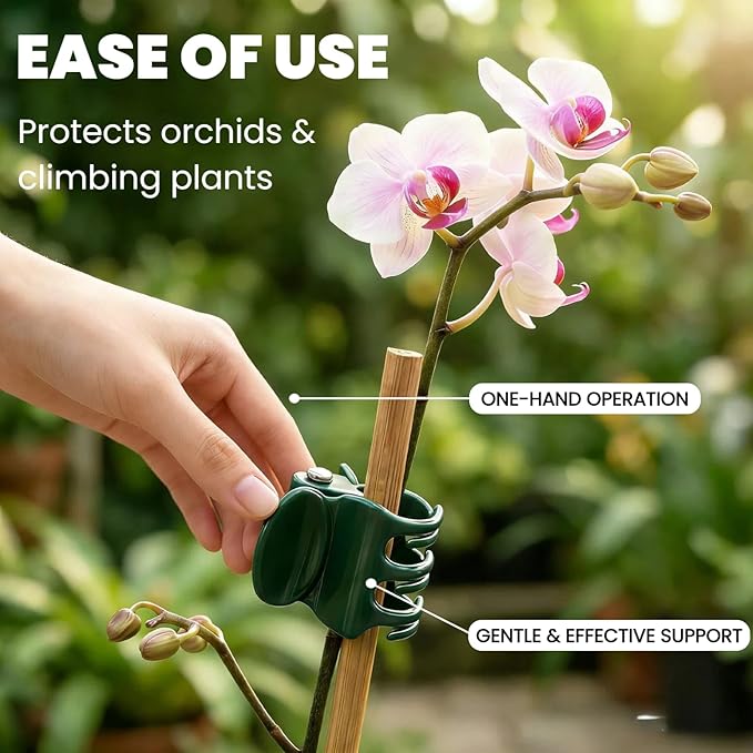50 Pcs Large Orchid Clips - 1.2-inch Max Opening, Dark Green Heavy-Duty Plant Support Clips, Gentle Hold for Thick Stems and Large Orchids Like Cattleya and Dendrobium
