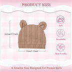 4 Pack Newborn Girl Hats and No Scratch Mittens Set 0-3 Months | 3D Bear Ear Baby Beanies for Newborn Girls Soft Cotton Infant Hat Mitten Pack (White Pink Khaki Brown)