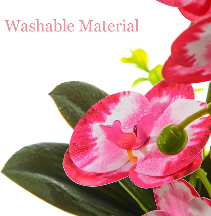 Red Pink Fake Orchids Flowers in Pot Bendable Faux Orchids Artificial Flowers Washable Silk Orchid Phalaenopsis Decor for Home Wedding Table Centerpiece Bathroom Office