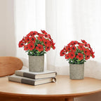 FAVOWREATH 2 Pack Small Fake Plants Potted Artificial Plants Artificial Flowers Potted Faux Flower Daisy with Eucalyptus Leaves for Home Decor Office Room Farmhouse Indoor Table Bathroom Decor（Red）