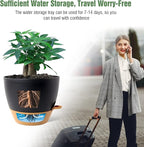 UOUZ 12 inch Large Self Watering Pots, Plastic Planters with 60oZ Removable Deep Reservoir and Multi Mesh Drainage Holes for Indoor Outdoor Garden Plants and Flowers, Black with Brown