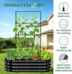 SUNYRISY Galvanized Raised Garden Bed with 71in Arch Trellis for Climbing Plants, Outdoor Planter Box with Climbing Net for Gardening Flowers Vegetables Fruits Herbs, Black