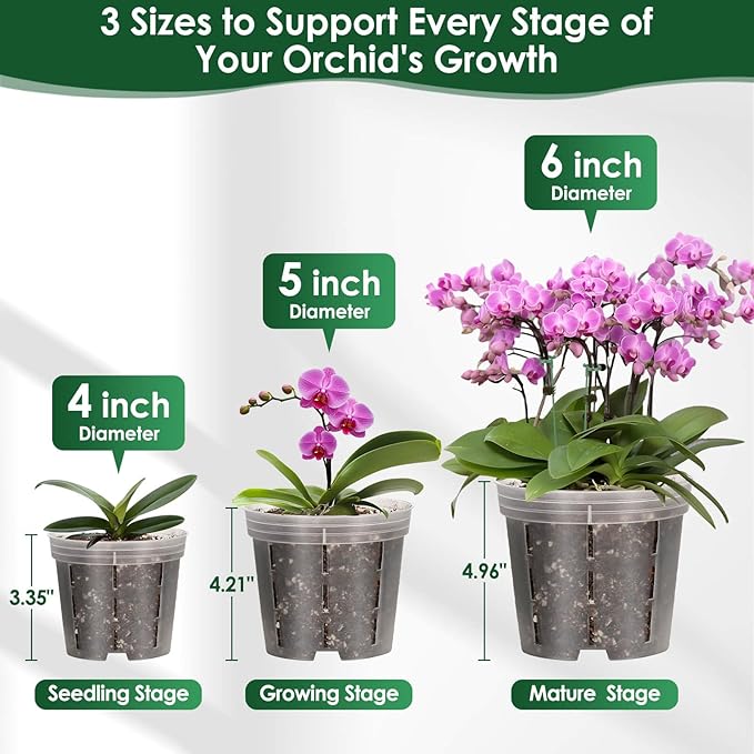 9 Pack Plastic Orchid Pots with Holes, 4, 5, 6 Inch Clear Orchid Pots for Repotting with Saucers Drainage and Plant Stakes, Large Small Breathable Orchids Planter Plant Pot