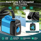 Pond Waterfall Spillway Kit, 8" Pond Waterfall Filter with 660GPH Waterfall Pump & Filter Cage, 10 Ft Corrugated Tubing for Outdoor Garden Ponds, Backyard Water Features