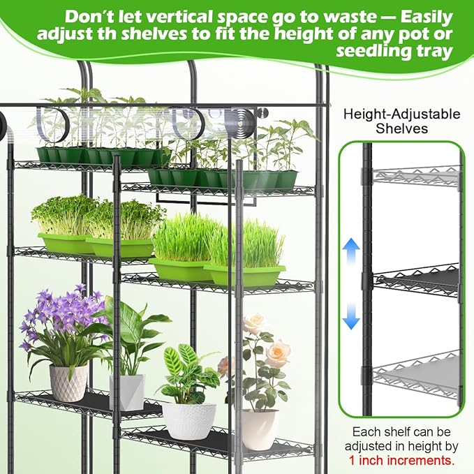 Abimars Walk-in Greenhouse with Height-Adjustable Shelves, Heavy Duty Green House for Outdoors/Indoors, Heavy-Duty Steel Frame & Thickened PVC Cover, 82"x57"x55.5", Black