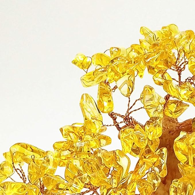 Colorsheng Feng Shui Quartz Crystal Money Tree Bonsai Style Decoration for Luck and Wealth (Yellow)