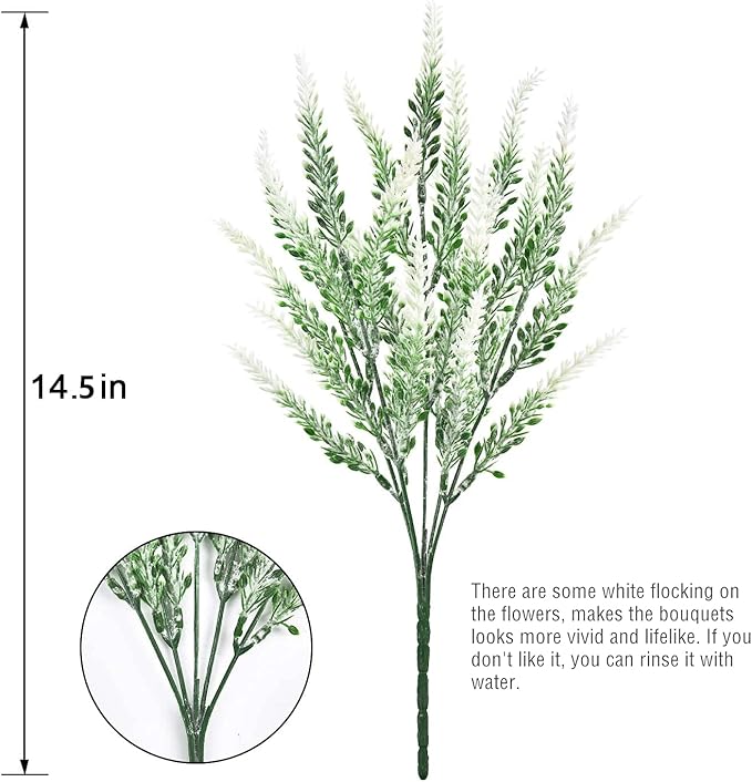 PASYOU Artificial Lavender Flowers, Plastic Plants Fake Simulation Flower Wedding Indoor Outdoor Bridal Bouquet Home Garden Balcony Patio Planter Filler DIY Arrangement Decoration - White 6 Pcs