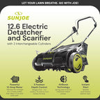 Sun Joe Corded Electric Dethatcher & Scarifier with 8-Gal Bag, 12.6-Inch Cutting Width, 12-Amp Motor - Heavy-Duty Yard Trimmer for Gardening Care and Lawn Maintenance, AJ801E