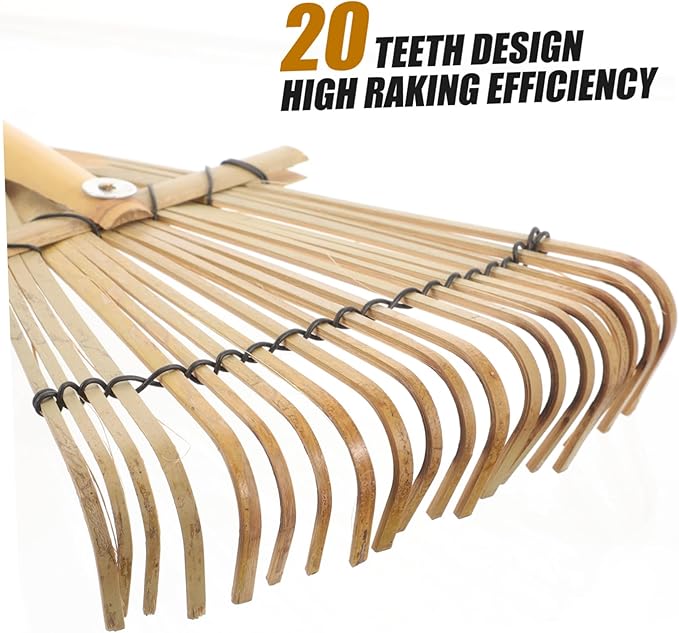 Milisten Gardening Tool Bamboo Rake Wood Handle Small Garden Rake for Loosening Weeding Gardening Tasks