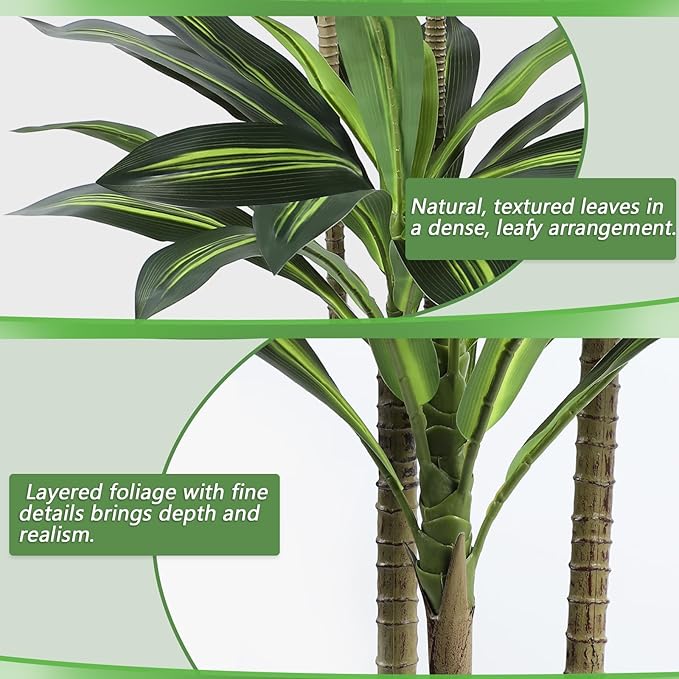 Artificial Dracaena Tree 5FT Fake Plant with White Small Planter Faux Silk Tall Floor Plant in Pot Artificial Tree for Home Office Living Room Decor Indoor