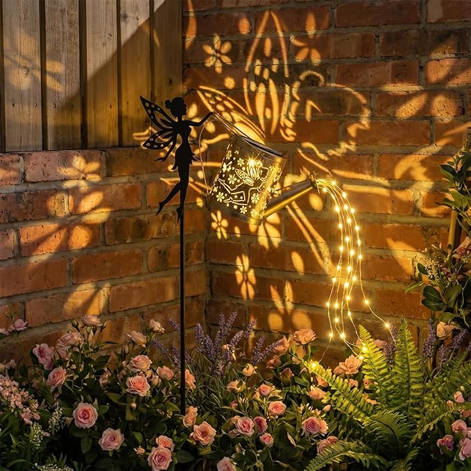 Solar Watering_Can Light, Garden Fairy Stake Lights, Featuring Metal Silhouette Garden Stake, Mother's Gift for Women, Outdoor Garden Lawn Path Yard Decor