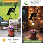 Solar Floor Lamp with Plant Stand Outdoor,Metal Black Cat Garden Decorations,Solar Lanterns Outdoor Front Porch Decor for Deck,Patio,Yard