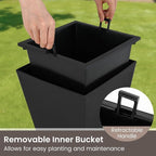 Giantex Square Taper Planter Set of 2, 10"x10"x14" Self-Watering Flower Pots with/Removable Inner Bucket & Drainage Holes, Indoor Outdoor Decorative Plant Container for Porch Balcony, Black