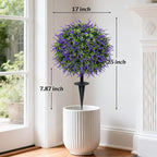 Bdor 25" Artificial Lavender Topiary Ball Trees with Ground Stake, Faux Potted Plants Purple Lavender Set of 2, Outdoor Fake Flower Bushes, UV Resistant for Home Lawn and Front Porch Garden Decor