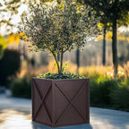 BAYN Metal Square Planter Box Tall Planters for Outdoor Plants Modern Heavy Duty with Drainage Holes for Outside Indoor Patio Deck - Brown, 17”x 17”x 18”