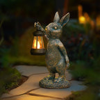 Rabbit Garden Statues with Solar Lantern Bunny Outdoor Resin Sculpture for Patio Yard Lawn Decorations Gifts for Mother’s Day Housewarming Easter